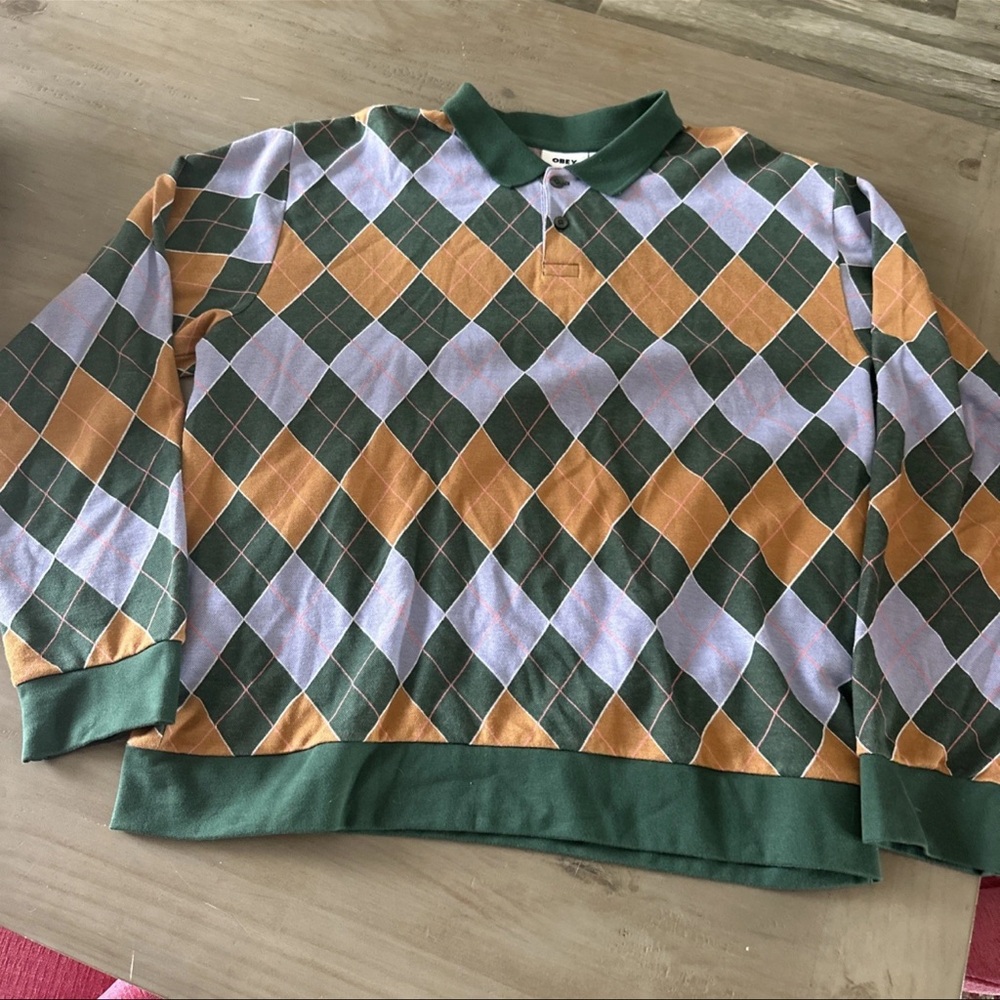 Obey Green and Orange Golf Polo